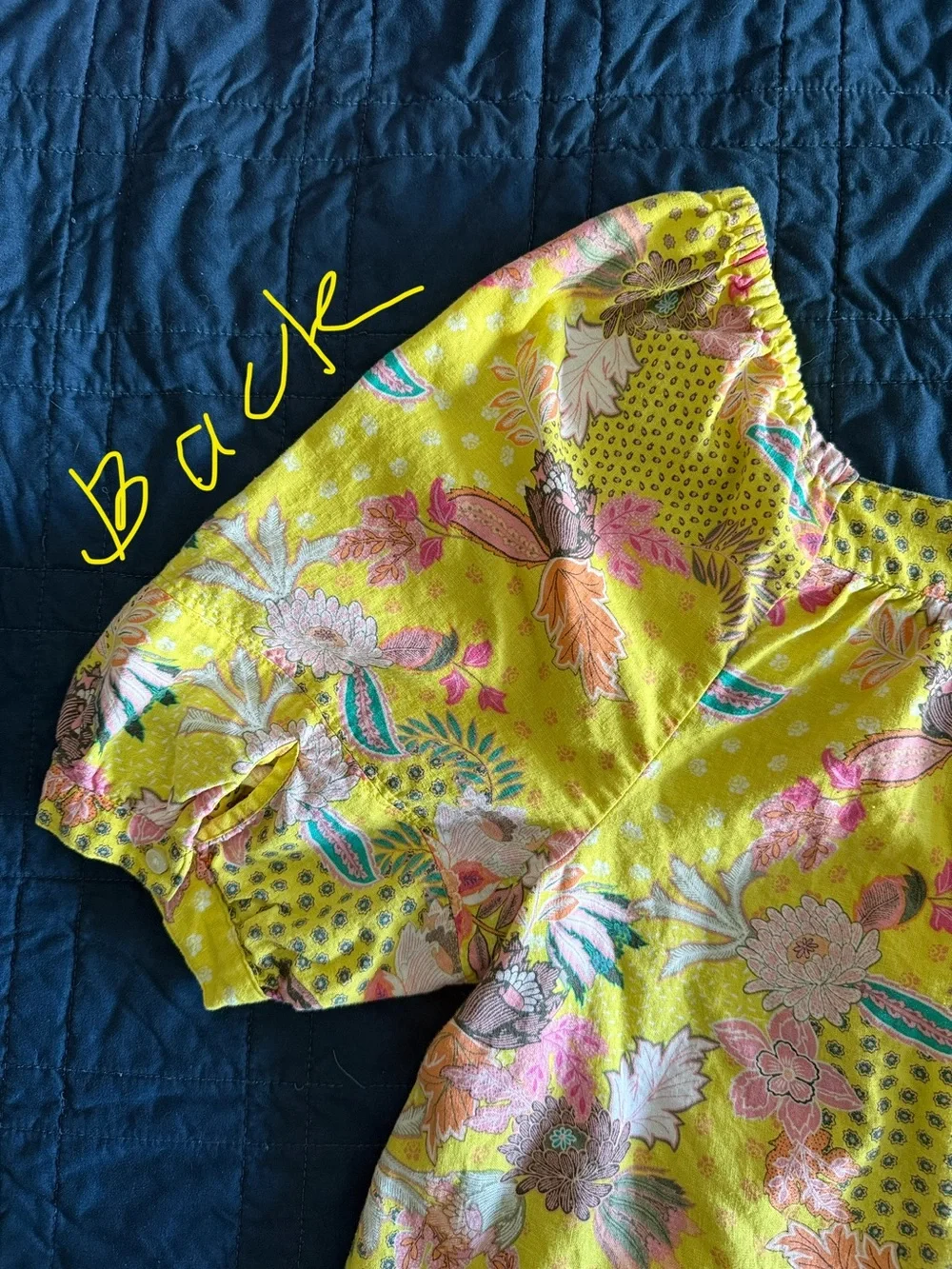 LOFT Yellow Floral Linen Blend Square Neckline Puff Sleeve Tropical Blouse XL